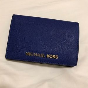 Michael Kors Small Crossgrain Leather Wallet, Blue